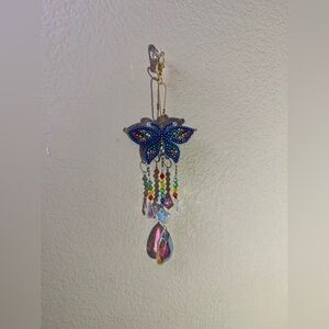 Beaded Blue Butterfly Crystal Hanging Charm/Wind Chime